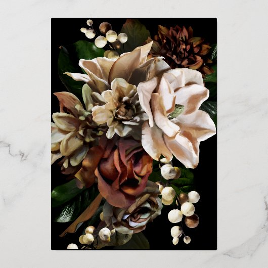 Donk Moody Neutral Magnolia Botanical Weddenschap Folie Uitnodiging (Achterkant)