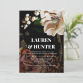 Donk Moody Neutral Magnolia Botanical Wedding Invi Kaart (Staand voorkant)