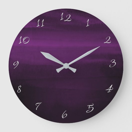 Donk Moody Paarse Plum Modern Waterverf Chic Grote Klok (Voorkant)