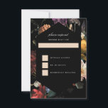 Donk Moody Romantic Floral Dutch Painterly RSVP Kaartje<br><div class="desc">Zwarte hexagonvorm als het lichaam boven donkere sierbloemen,  geïnspireerd door de nederlandse meesters op de achterkant. Pas de achtergrondkleur op de voor- en achterkant aan. Alle tekst kan worden bewerkt.</div>