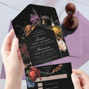 Donk Moody Romantic Floral Dutch Painterly Wedding All In One Uitnodiging