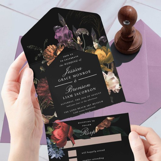 Donk Moody Romantic Floral Dutch Painterly Wedding All In One Uitnodiging