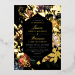 Donk Moody Romantic Floral Dutch Painterly Wedding Folie Uitnodiging<br><div class="desc">Echte folie is hier! Donkere moody nederlandse schilder inspireerde floralen met snijwonden van gouden folie bladeren rond de centrale tekst. beschikbaar in roos goud,  zilver en klassieke gouden folie.</div>