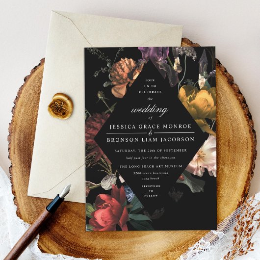 Donk Moody Romantic Floral Dutch Painterly Wedding Kaart