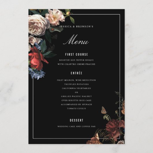 Donk Moody Romantic Floral Dutch Painterly Wedding Menu (Voorkant)