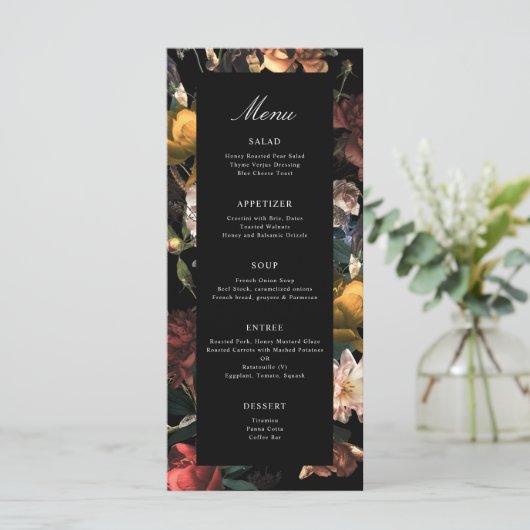Donk Moody Romantic Floral Dutch Painterly Wedding Menu (Staand voorkant)