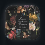 Donk Moody Romantic Floral Dutch Painterly Wedding Papieren Bordje<br><div class="desc">Pas de tekst aan en beweeg of schaal de vorm en de floralen zoals gewenst. Vorm en achtergrondkleur kunnen worden bewerkt.</div>