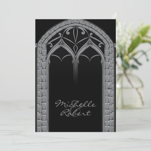 Donk Offbeat Gothic Threadding Invitation Kaart (Staand voorkant)