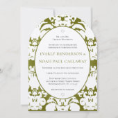 Donk Olive Damask Vintage Wedding Invitation Kaart (Voorkant)