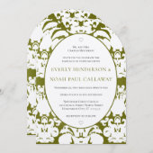 Donk Olive Damask Vintage Wedding Invitation Kaart (Voorkant / Achterkant)