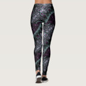 Donk Paars Groene Boho Spiral Floral Fractal Leggings (Achterkant)