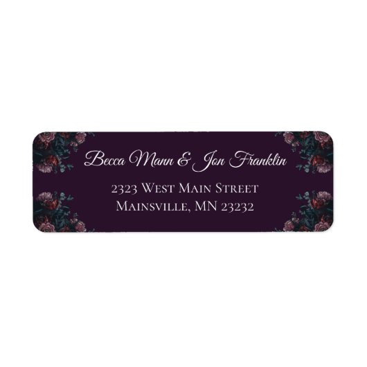 Donk Paarse Floral Elegant Wedding Maroon Mauve Etiket (Voorkant)