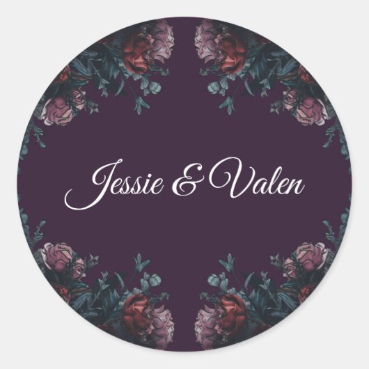 Donk Paarse Floral Elegant Wedding Maroon Mauve Ronde Sticker (Voorkant)