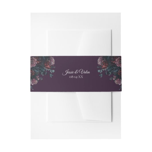 Donk Paarse Floral Elegant Wedding Maroon Mauve Uitnodigingen Wikkel (Voorkant Voorbeeld)