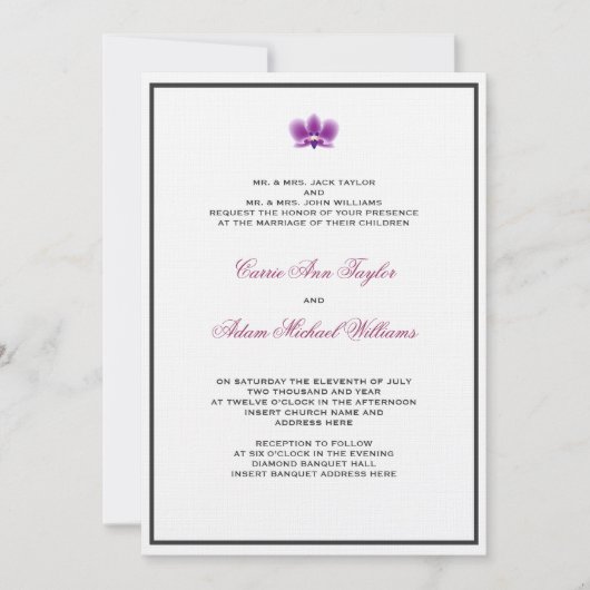 Donk Paarse Orchid Invitation Kaart (Voorkant)