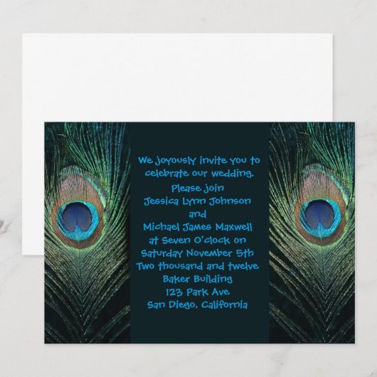 Donk Peacock Wedding Invitation Kaart (Voorkant / Achterkant)