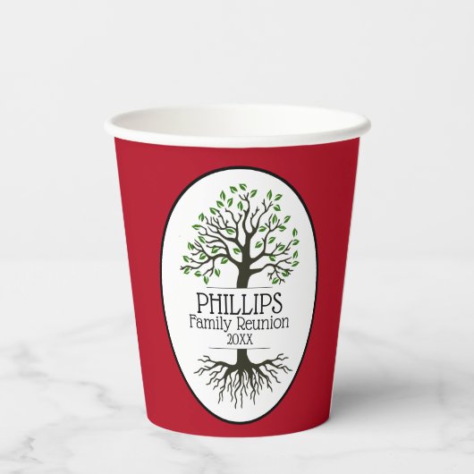Donk Red Family Tree-reünie Papieren Bekers (Achterkant)