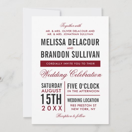 Donk Red Modern Typography Wedding Invitation Kaart (Voorkant)