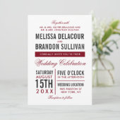 Donk Red Modern Typography Wedding Invitation Kaart (Staand voorkant)