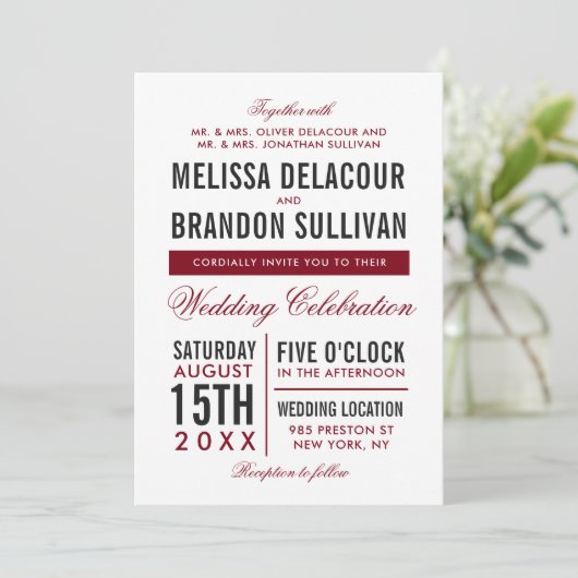 Donk Red Modern Typography Wedding Invitation Kaart (Staand voorkant)