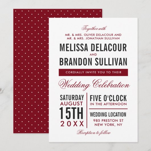 Donk Red Modern Typography Wedding Invitation Kaart (Voorkant / Achterkant)