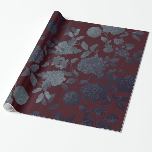 Donk Red Ombre Modern  Floral Cadeaupapier (Uitgerold)