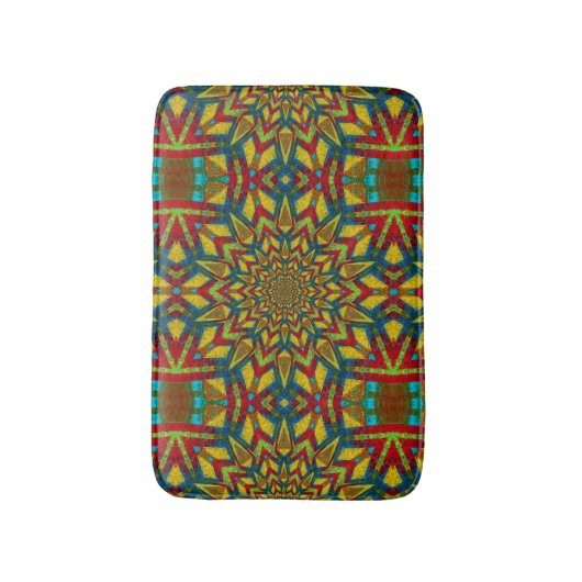 Donk Red Yellow Turquoise Geometric Pattern Ethnic Badmat (Voorkant Verticaal)