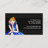 Donk Royal Blue Cocktail Gown Mode Black Damask Visitekaartje (Achterkant)