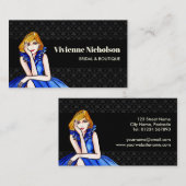 Donk Royal Blue Cocktail Gown Mode Black Damask Visitekaartje (Voorkant / Achterkant)