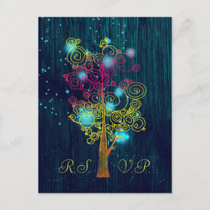 Donk Royal Blue Spiral Trees Rustic Wedding RSVP Uitnodiging Briefkaart