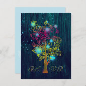 Donk Royal Blue Spiral Trees Rustic Wedding RSVP Uitnodiging Briefkaart (Voorkant / Achterkant)