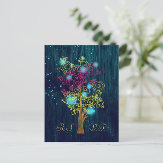 Donk Royal Blue Spiral Trees Rustic Wedding RSVP Uitnodiging Briefkaart (Staand voorkant)