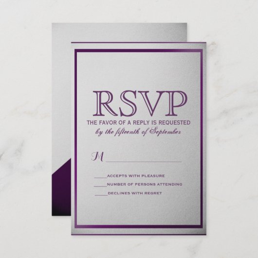 Donk Royal Paars Outline on Gray Gradient RSVP Kaartje (Voorkant / Achterkant)