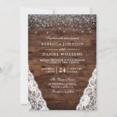 Donk Rustic Brown Wood Lace Wedding Invitation Kaart (Voorkant)