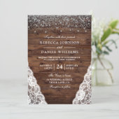 Donk Rustic Brown Wood Lace Wedding Invitation Kaart (Staand voorkant)