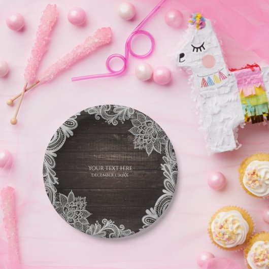 Donk Rustic Wood & Elegant Lace Wedding Papieren Bordje (Feest)