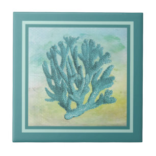Donk Turquoise Coral Branch Tegeltje