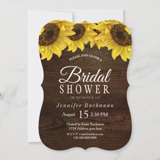 Donk Wood Sunflower Bridal Shower Invitation Kaart (Voorkant)