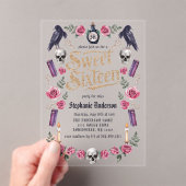 Donker Academia Gotisch Goud Bloemen Zoet 16 Acryl Uitnodigingen (Insitu (Draagbaar))