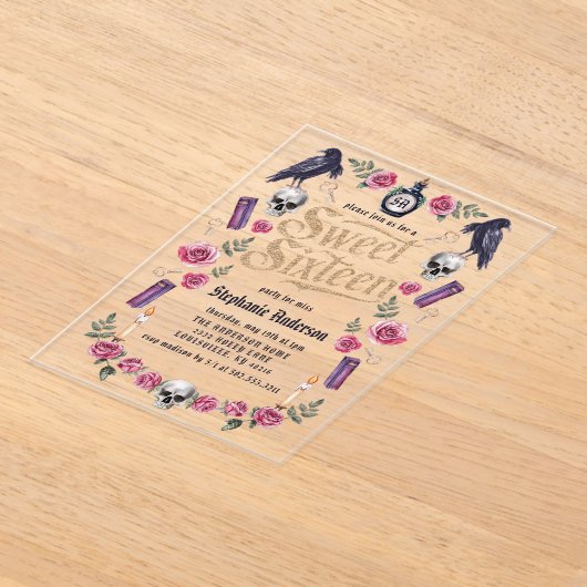 Donker Academia Gotisch Goud Bloemen Zoet 16 Acryl Uitnodigingen (Laagn)