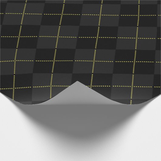 Donker Academia Goud Kant Diamant Patroon (Zwart) Cadeaupapier (Hoek)