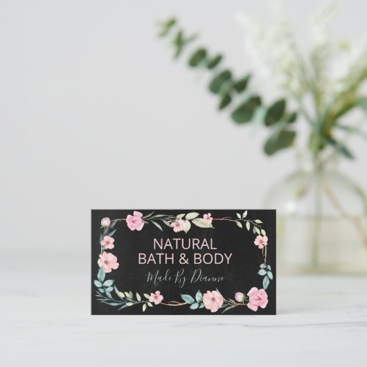 Donker alkboard met handgemaakte spa, wissel en li visitekaartje (Staand voorkant)