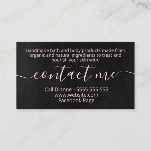 Donker alkboard met handgemaakte spa, wissel en li visitekaartje (Achterkant)