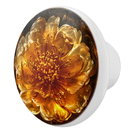 Donker Amber Bloempatroon Keramische Knop (Rechts)
