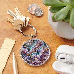 Donker Amethyst Paars Teal Blauw Goud Marmer Patro Sleutelhanger