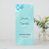 Donker Aqua Blauw Bloemenbruiloft Diner Menu Kaart (Staand voorkant)
