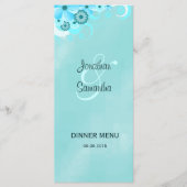 Donker Aqua Blauw Bloemenbruiloft Diner Menu Kaart (Voorkant)