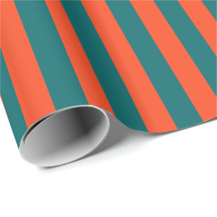 Donker Aqua Blauw en Oranje Koraal Verticale Stree Cadeaupapier