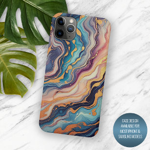 Donker Aqua Blauw Paars Roze Goud Marmer Kunst Pat iPhone 15 Pro Max Hoesje