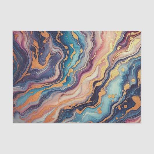 Donker Aqua Blauw Paarse Roze Gouden Marmeren Kuns Tissuepapier (Voorkant)